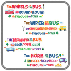 DEKOSH Wheels on the Bus wall decal features colorful buses for imaginative kids room decor