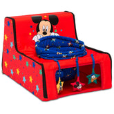 Delta Children Disney Mickey Sit N Play seat front view with upright baby seating and engaging toys.