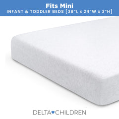 Delta Children mini crib sheets designed to fit 4-inch mini crib mattresses securely