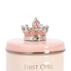 DEMDACO first tooth and curl pink ceramic keepsake box top view shows elegant design and crown lid.