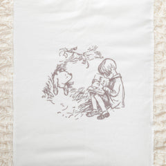 DEMDACO Pooh Classic Yellow Bear blanket close-up of soft cotton-poly fabric for gentle warmth.