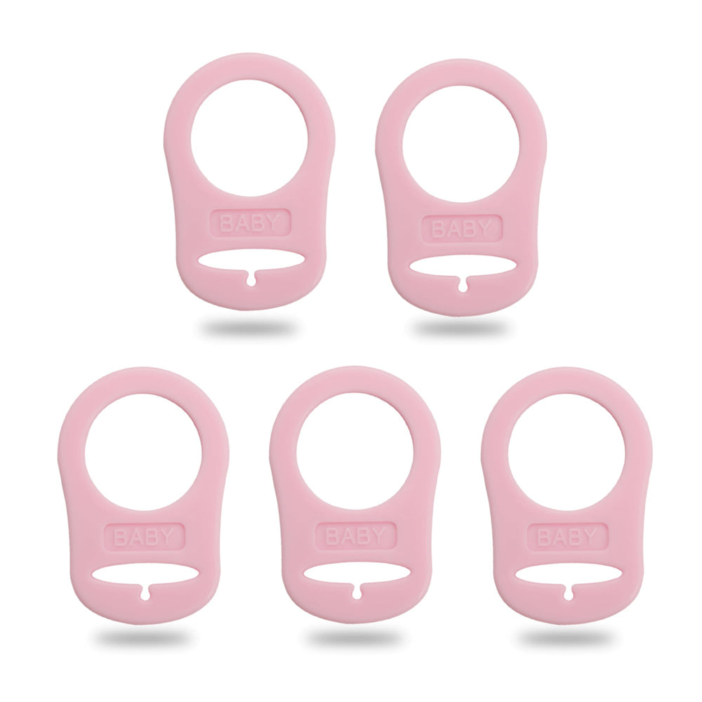 Demearly pink pacifier clip ring shows secure on-the-go attachment