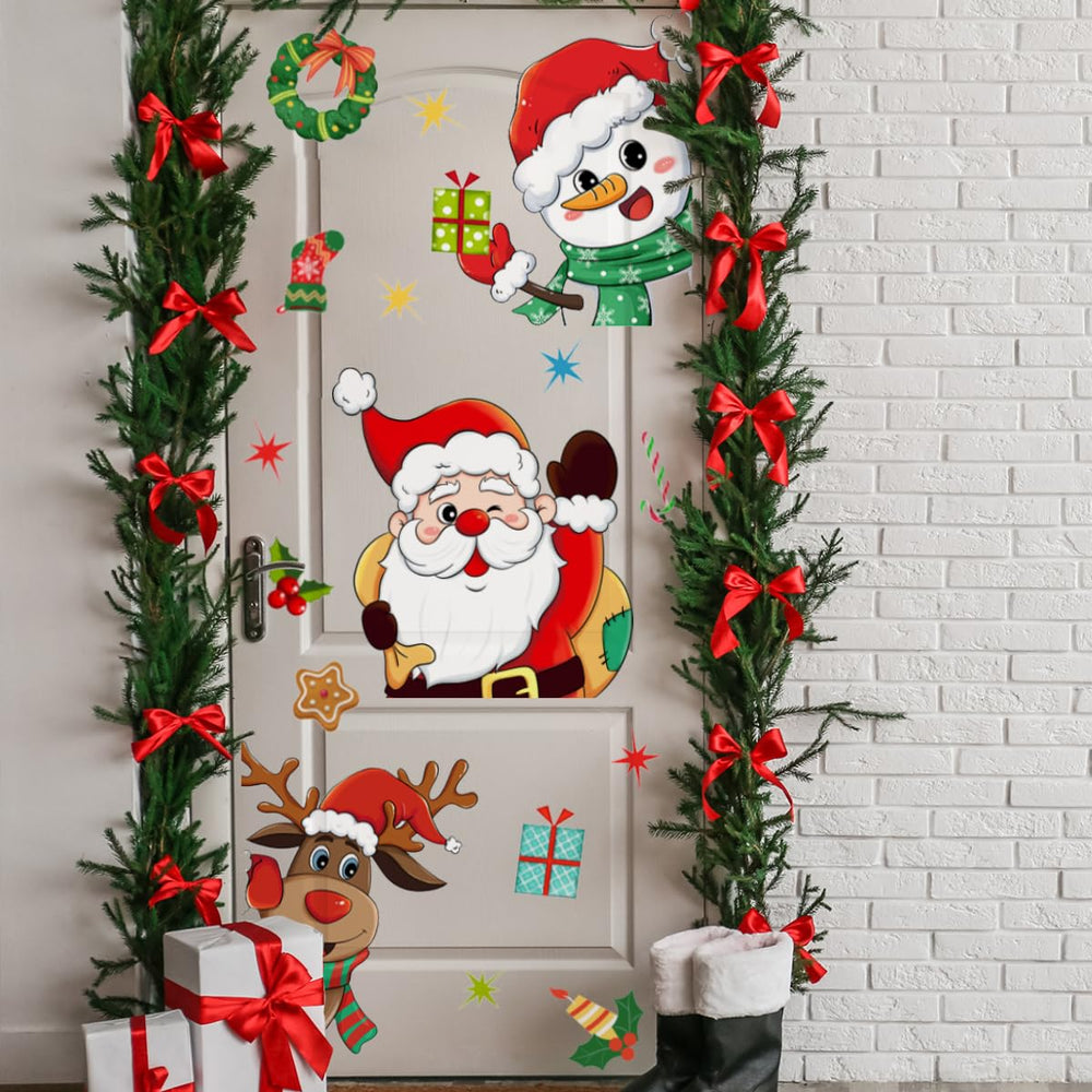 Demonwer Christmas door decals Santa Claus brighten your entry for a festive welcome.