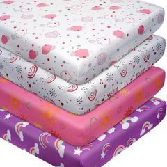 DengFengLai sun and rainbows crib sheet pack with colorful pattern for gentle sleep