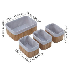 Deosur bamboo basket with washable liner for tidy shelves