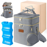 DerBiedersinn breastmilk cooler bag front view keeps bottles organized for on-the-go pumping.