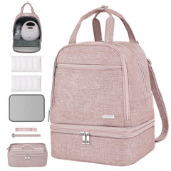 DERJUNSTAR breast pump bag front pink shows compact organization for on the go moms