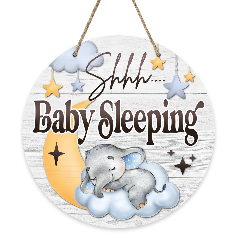 Deroro Shhh Baby Sleeping front door sign with elephant moon stars for nursery decor and welcoming touch