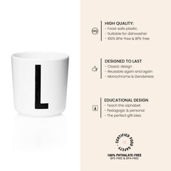 Design Letters Danish-inspired cup close-up highlighting durable, kid-friendly construction.