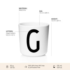 Design Letters melamine sippy cup 7oz side view easy-grip for little hands