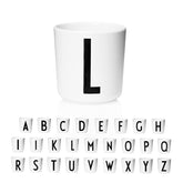 Design Letters melamine sippy cup 7oz white for easy toddler sipping.