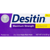 Desitin diaper rash ointment 2oz packaging demonstrates barrier protection for irritated skin.