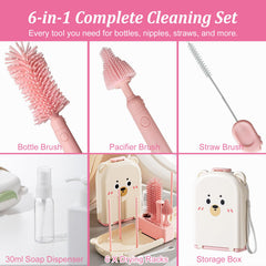 Detsuk pink travel bottle cleaner kit drying rack highlights upright air-dry capability with six pegs