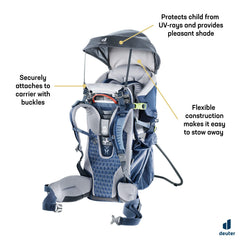 Deuter KC Sun Roof Graphite shade option on child during a family hike