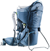 Deuter Kid Comfort Midnight front view shows secure child carrier for easy family hikes