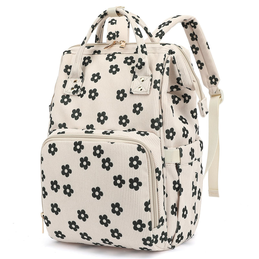 Dezcrab corduroy flowers backpack open main compartment for easy packing.