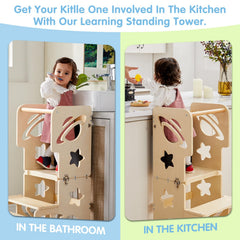DGD Toddler Tower 4in1 montessori highlights learning, eating, and play.