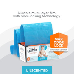 Diaper Genie Easy Roll with Odor-Lock film blocks odors in nursery.