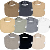 Diaper Squad 10-pack bibs laid flat in neutral colors for easy outfit pairing