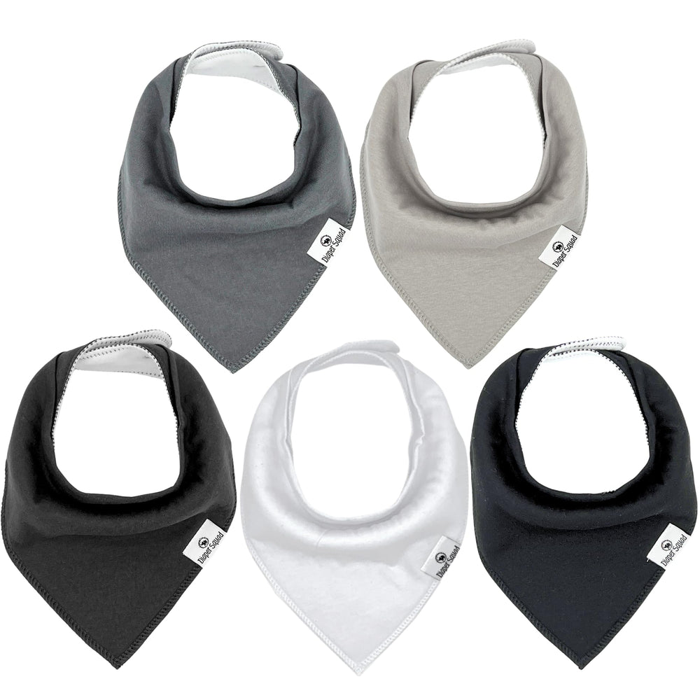 Diaper Squad five-pack bibs keep drool off outfits during teething.