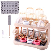 DIJIAMEIYA baby bottle drying rack with pink lotus root design organizes eight bottles for quick air drying