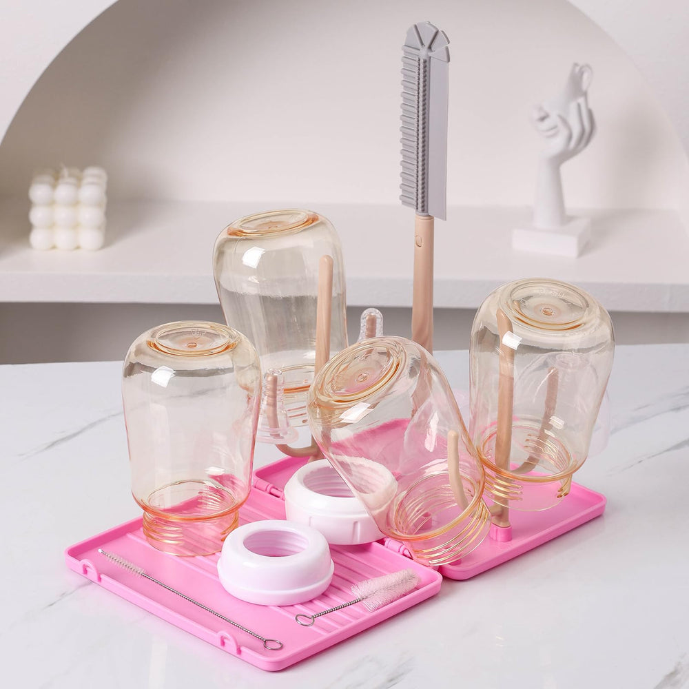 DIJIAMEIYA baby bottle drying rack pink, showcasing an all-in-one compact drying solution for busy homes.