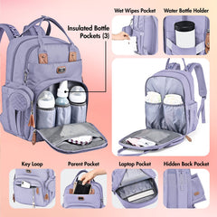 Dikaslon diaper bag backpack includes portable changing pad for on-the-go changes.