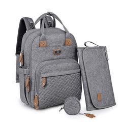 Dikaslon diaper bag backpack gray exterior shows roomy storage for quick on-the-go organization