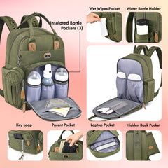 Dikaslon diaper bag backpack stroller straps enable hands-free strolling.