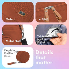 Dikaslon diaper bag with changing pad included for quick on-the-go changes.