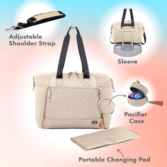 Dikaslon diaper bag tote back view highlighting luggage sleeve for travel ease.