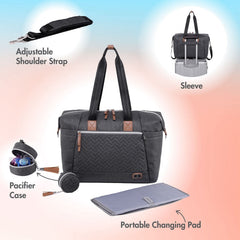 Dikaslon diaper bag tote with changing pad ready for quick diaper changes.