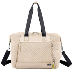 Dikaslon diaper bag tote front view with spacious main compartment for quick organization.