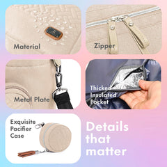 Dikaslon diaper bag tote inside main compartment showing organized pockets for bottles and wipes.