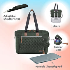 Dikaslon diaper bag tote olive green side pocket detail for easy bottle reach