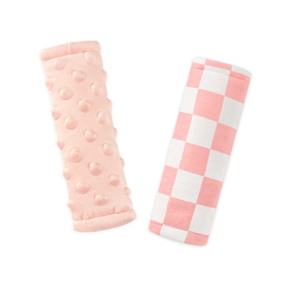 DILIMI pink checkered belt covers in a 2-pack for cozy protection on baby seats.