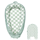 DILIMI baby lounger cover green checkered closeup shows soft cotton comfort