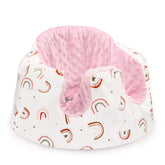 DILIMI Minky seat cover with rainbow pattern protects the Bumbo seat and adds soft warmth.