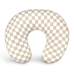 DILIMI nursing pillow cover in light brown checkerboard fabric for soft, baby-friendly comfort.