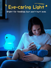 Dimanito Dinosaur night light on bedside demonstrates gentle illumination for kids.