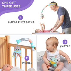 Dingle Dangle Deluxe Gift Set mobile attachment sparks baby curiosity at crib or stroller.