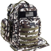 Dinictis Dad Diaper Bag front view showcases camo design and accessible main compartments for on-the-go dads.