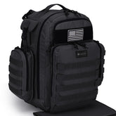 Dinictis Dad Diaper Bag tropical black front view, roomy layout for organized outings