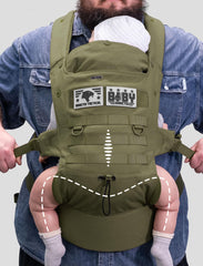 DINICTIS TACTICAL baby carrier with foldable neck support ensuring gentle head comfort.