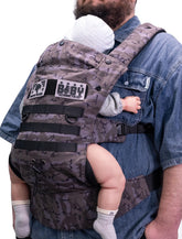 Dinictis Tactical baby carrier front view highlights ergonomic design for comfortable on-the-go wear