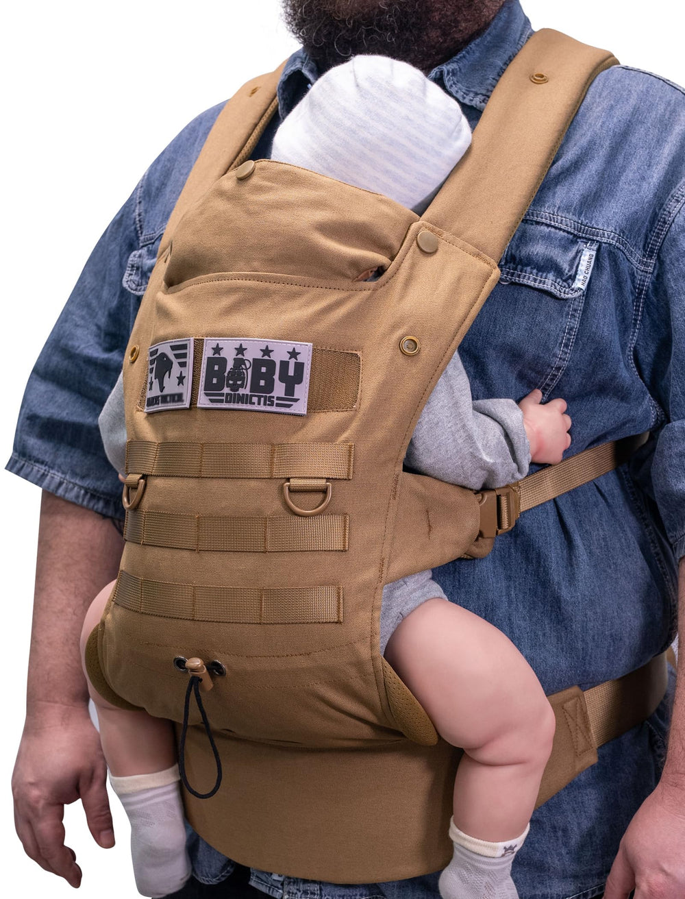 DINICTIS TACTICAL baby carrier hands-free wear for on-the-go comfort.