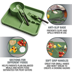 Dinneractive army truck spoon features soft grip for small hands and safe handling.