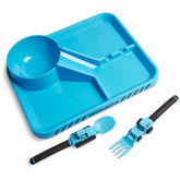 Dinneractive construction plate divided with four zones for easy portion control and kid-friendly meals.