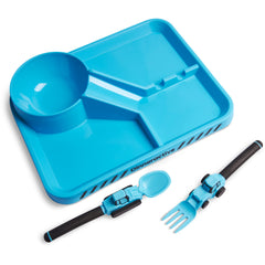 Dinneractive construction plate divided with four zones for easy portion control and kid-friendly meals.