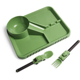 Dinneractive green army plate with four zones supports visual balanced meals for kids.